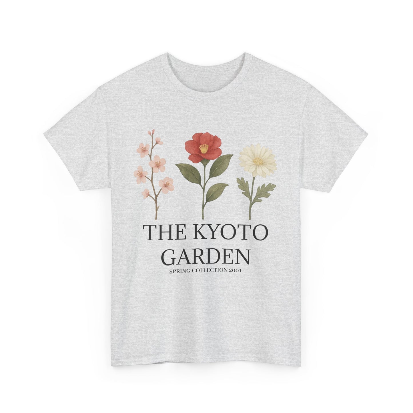 Floral Spring Unisex Heavy Cotton Tee - Kyoto Garden Collection, Casual Wear, Gifts for Nature Lovers, Botanical T-Shirt, Spring Fashion