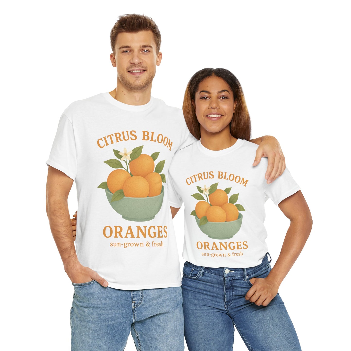Citrus Bloom Heavy Cotton Tee - Sun-Grown & Fresh Orange Design