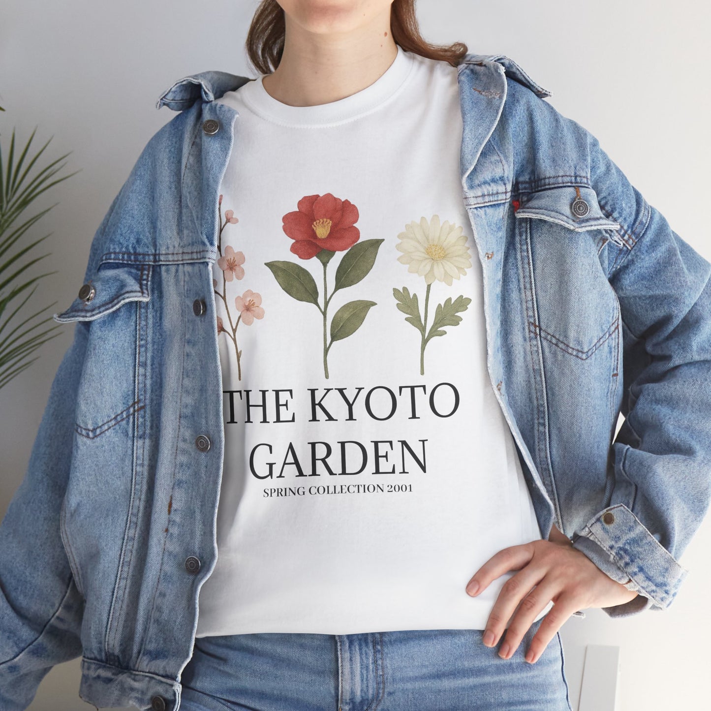 Floral Spring Unisex Heavy Cotton Tee - Kyoto Garden Collection, Casual Wear, Gifts for Nature Lovers, Botanical T-Shirt, Spring Fashion