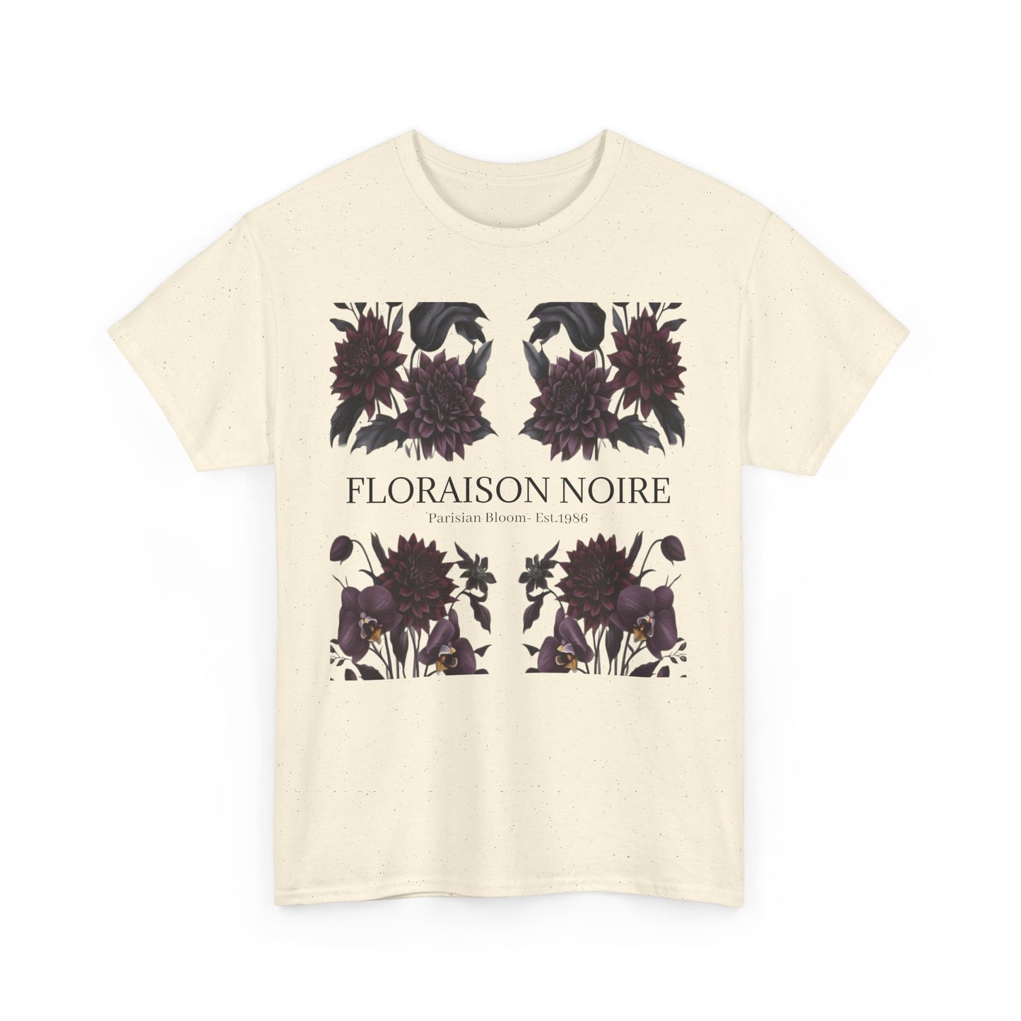 Floral Noir Unisex Heavy Cotton Tee - Stylish Floral Tee Shirt, Summer Essentials, Casual Wear, Gift for Her, Unique Graphic Tee