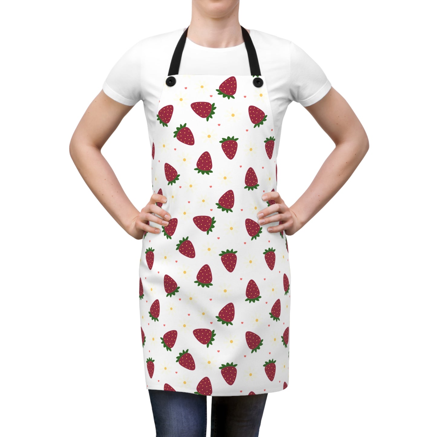 Cute Strawberry Print Kitchen Apron for Baking and Cooking