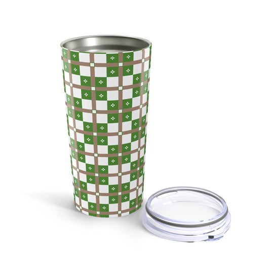 Stylish 20oz Tumbler - Green Checkered Design, Gift for Coffee Lovers, Outdoor Adventures, Home Office, Camping, Eco-Friendly