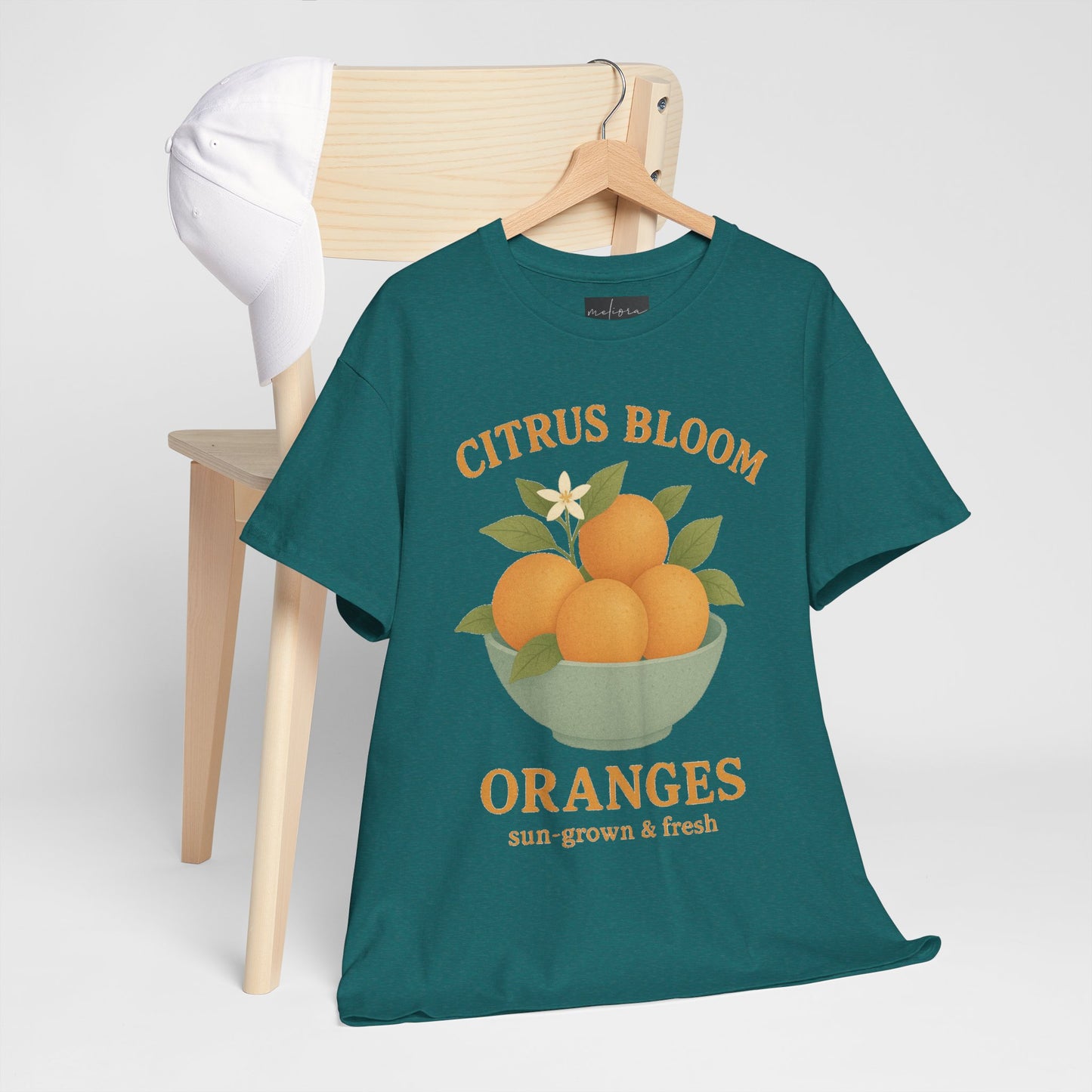 Citrus Bloom Heavy Cotton Tee - Sun-Grown & Fresh Orange Design