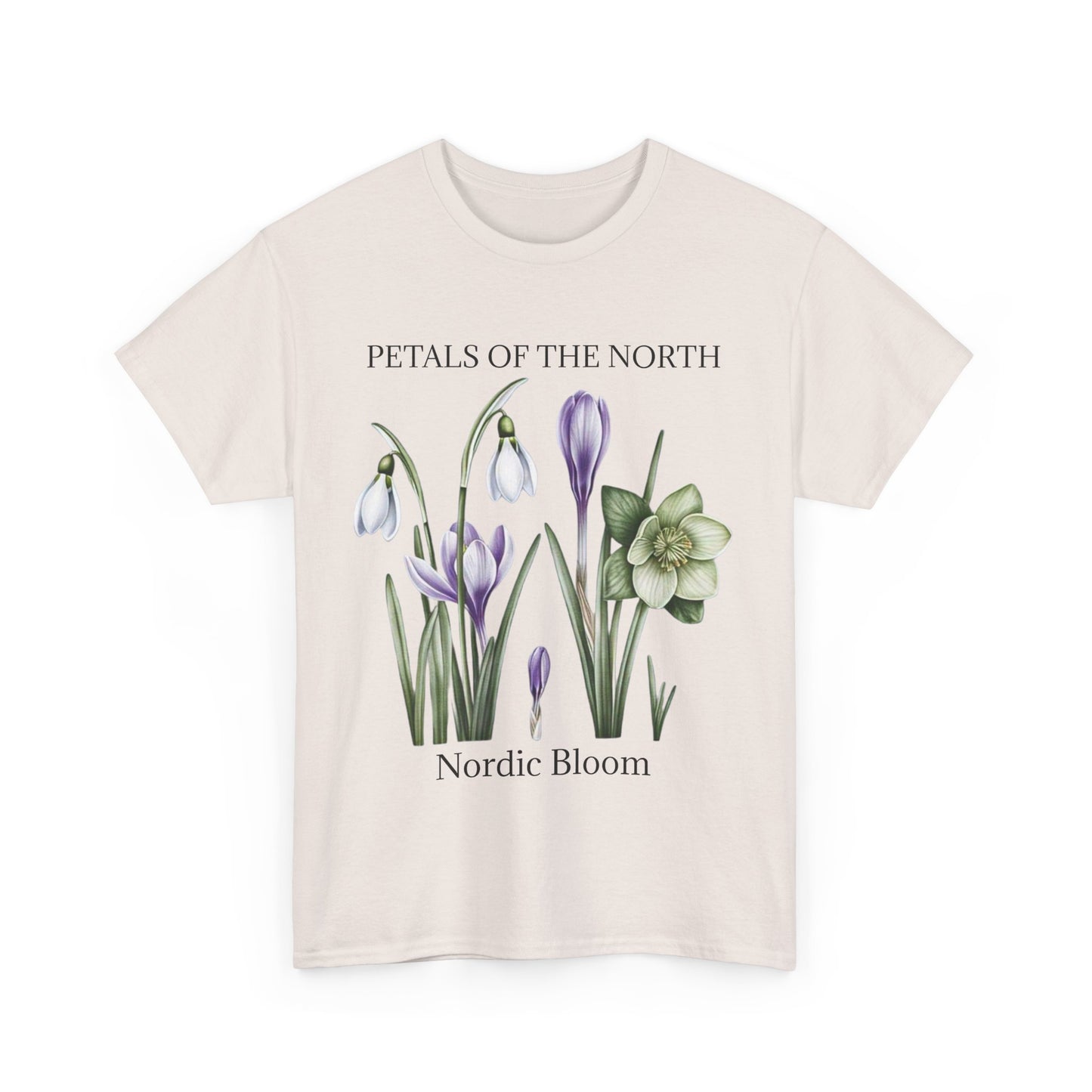 Nordic Floral Unisex Heavy Cotton Tee | Botanical Graphic Tee, Nature Lover Gift, Eco-Friendly, Spring Wear, Petals of the North
