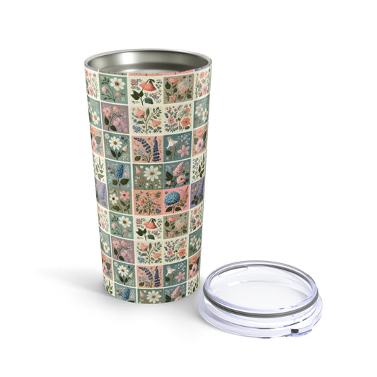 Floral Patchwork Tumbler | 20oz Travel Mug | Gift for Nature Lovers | Insulated Drinkware | Perfect for Summer Picnics