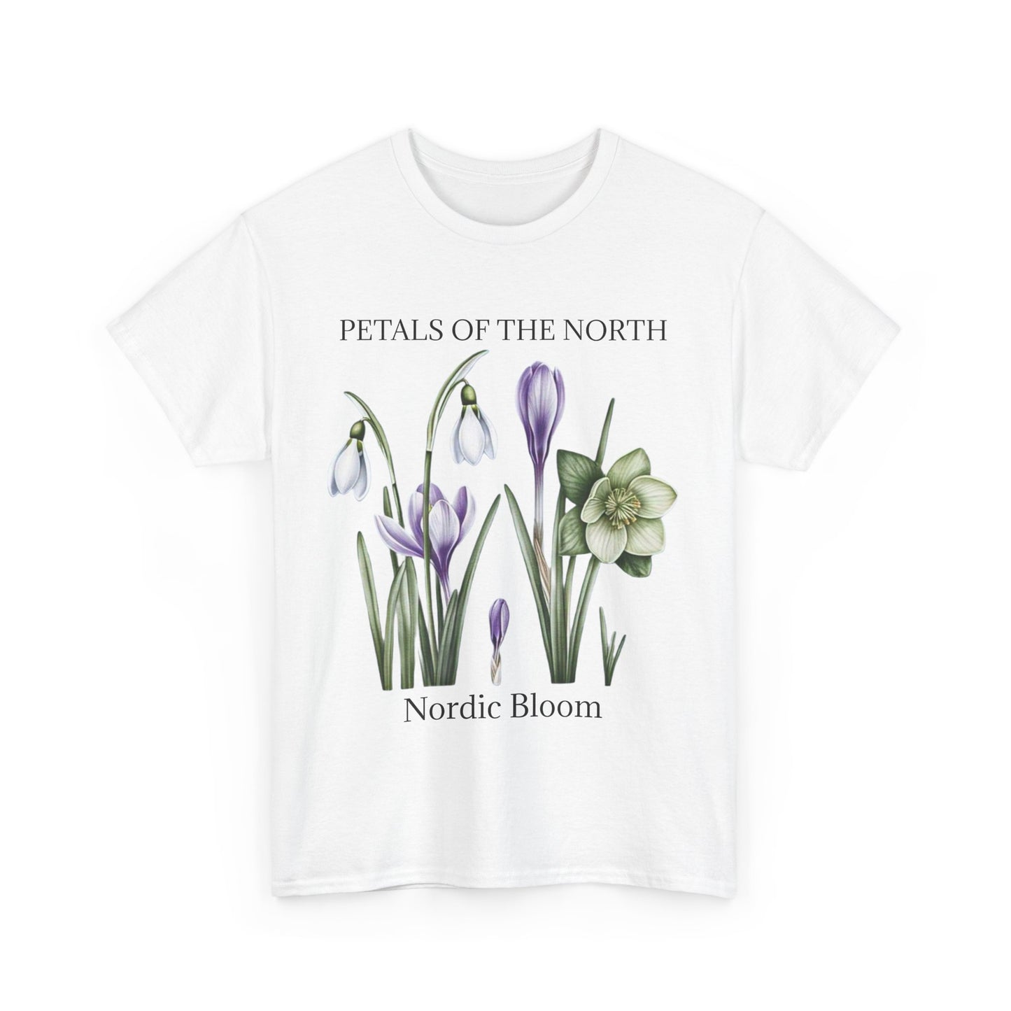 Nordic Floral Unisex Heavy Cotton Tee | Botanical Graphic Tee, Nature Lover Gift, Eco-Friendly, Spring Wear, Petals of the North