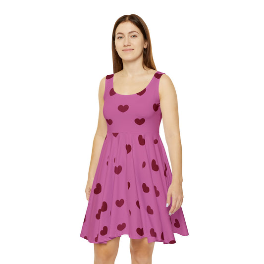 Heart Print Women's Skater Dress - Perfect for Valentine’s Day and Spring Events