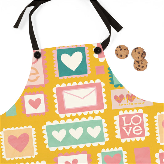 مريلة ملونة بطوابع حب للخبز والطبخ | هدية مثالية لعيد الأم وعشاق الطبخ