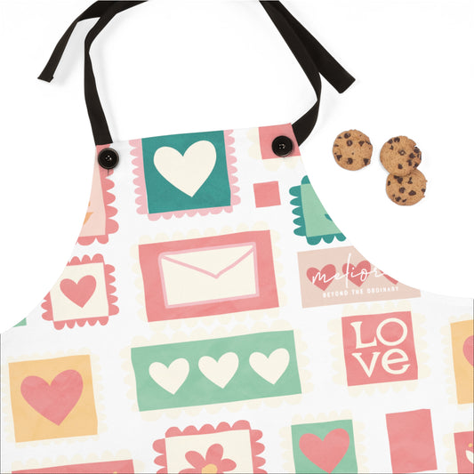 مريلة ملونة بطوابع حب للخبز والطبخ | هدية مثالية لعيد الأم وعشاق الطبخ