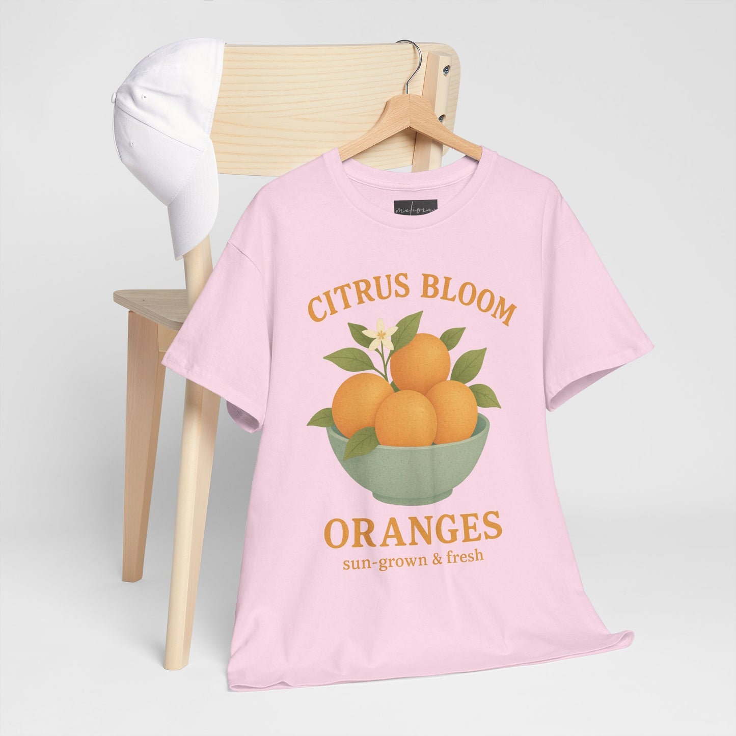 Citrus Bloom Heavy Cotton Tee - Sun-Grown & Fresh Orange Design