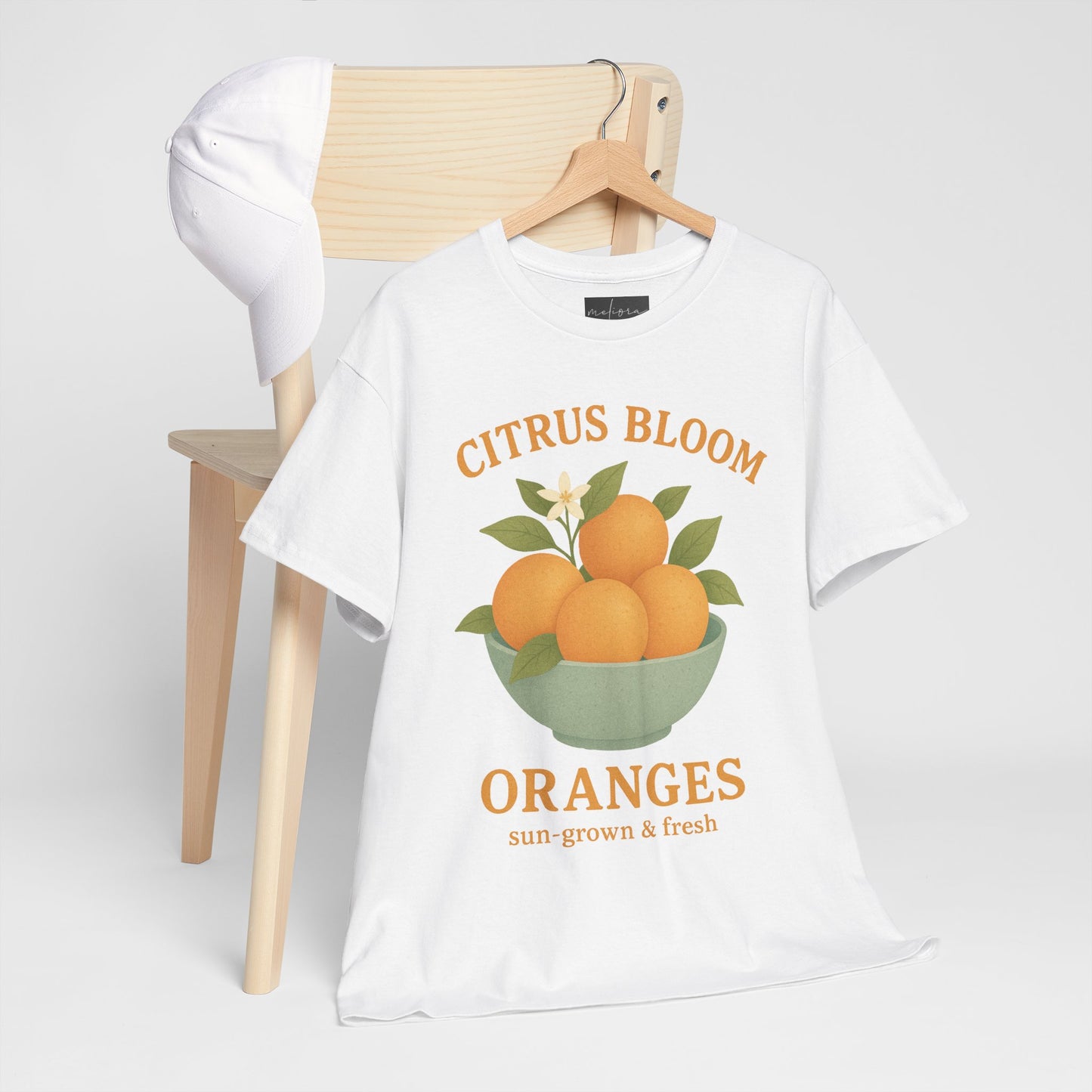 Citrus Bloom Heavy Cotton Tee - Sun-Grown & Fresh Orange Design