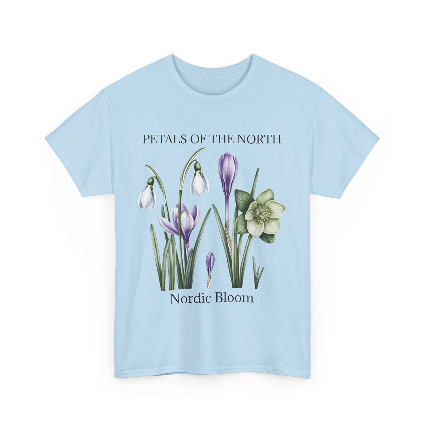 Nordic Floral Unisex Heavy Cotton Tee | Botanical Graphic Tee, Nature Lover Gift, Eco-Friendly, Spring Wear, Petals of the North