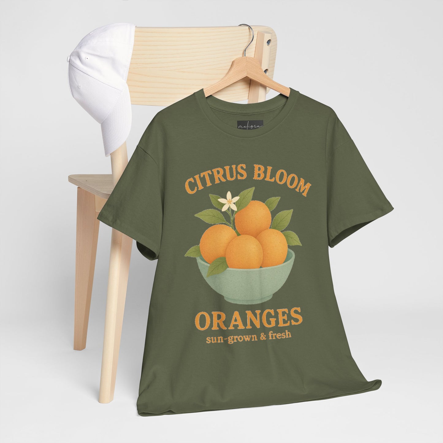 Citrus Bloom Heavy Cotton Tee - Sun-Grown & Fresh Orange Design