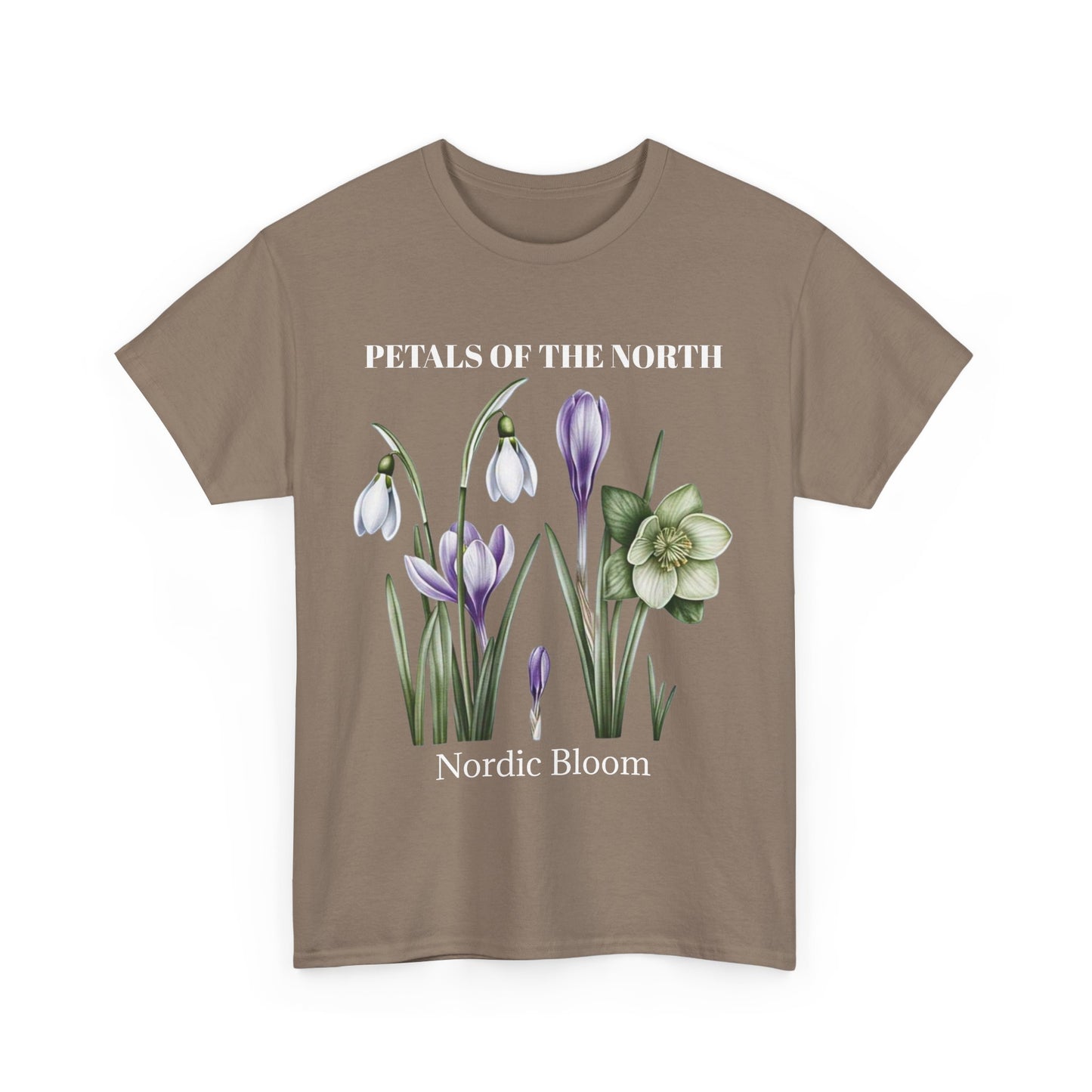Nordic Floral Unisex Heavy Cotton Tee | Botanical Graphic Tee, Nature Lover Gift, Eco-Friendly, Spring Wear, Petals of the North