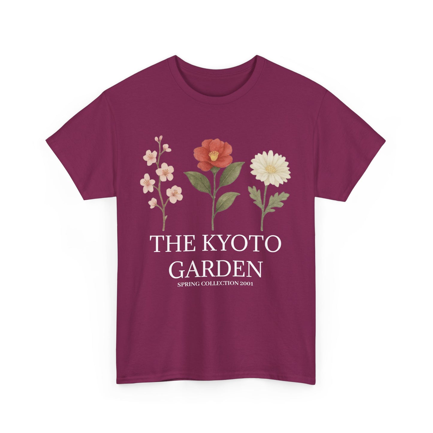 Floral Spring Unisex Heavy Cotton Tee - Kyoto Garden Collection, Casual Wear, Gifts for Nature Lovers, Botanical T-Shirt, Spring Fashion