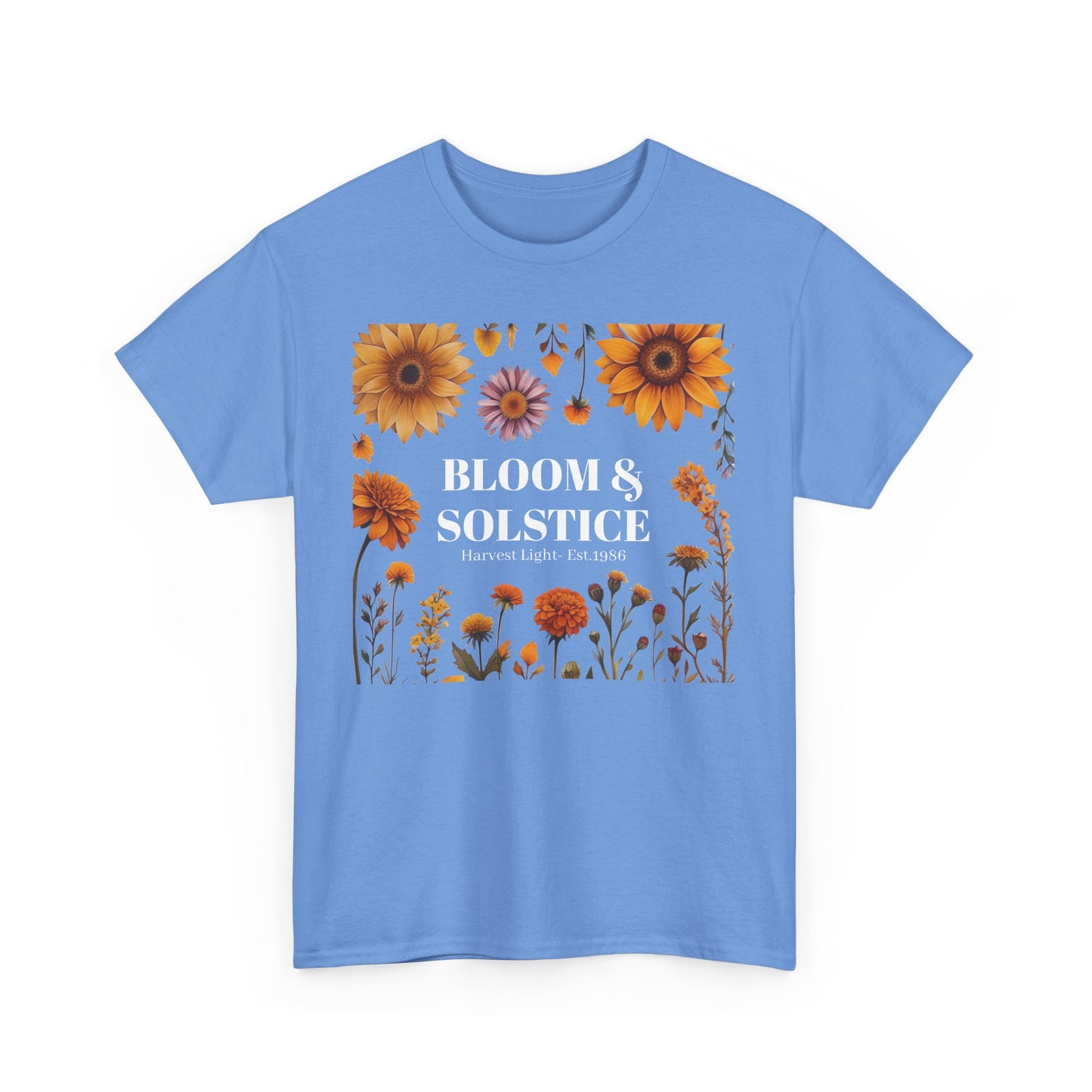Bloom & Solstice Floral Unisex Heavy Cotton Tee, Spring Fashion Tee, Nature Lover Gift, Relaxed Fit T-Shirt, Summer Wardrobe Essential