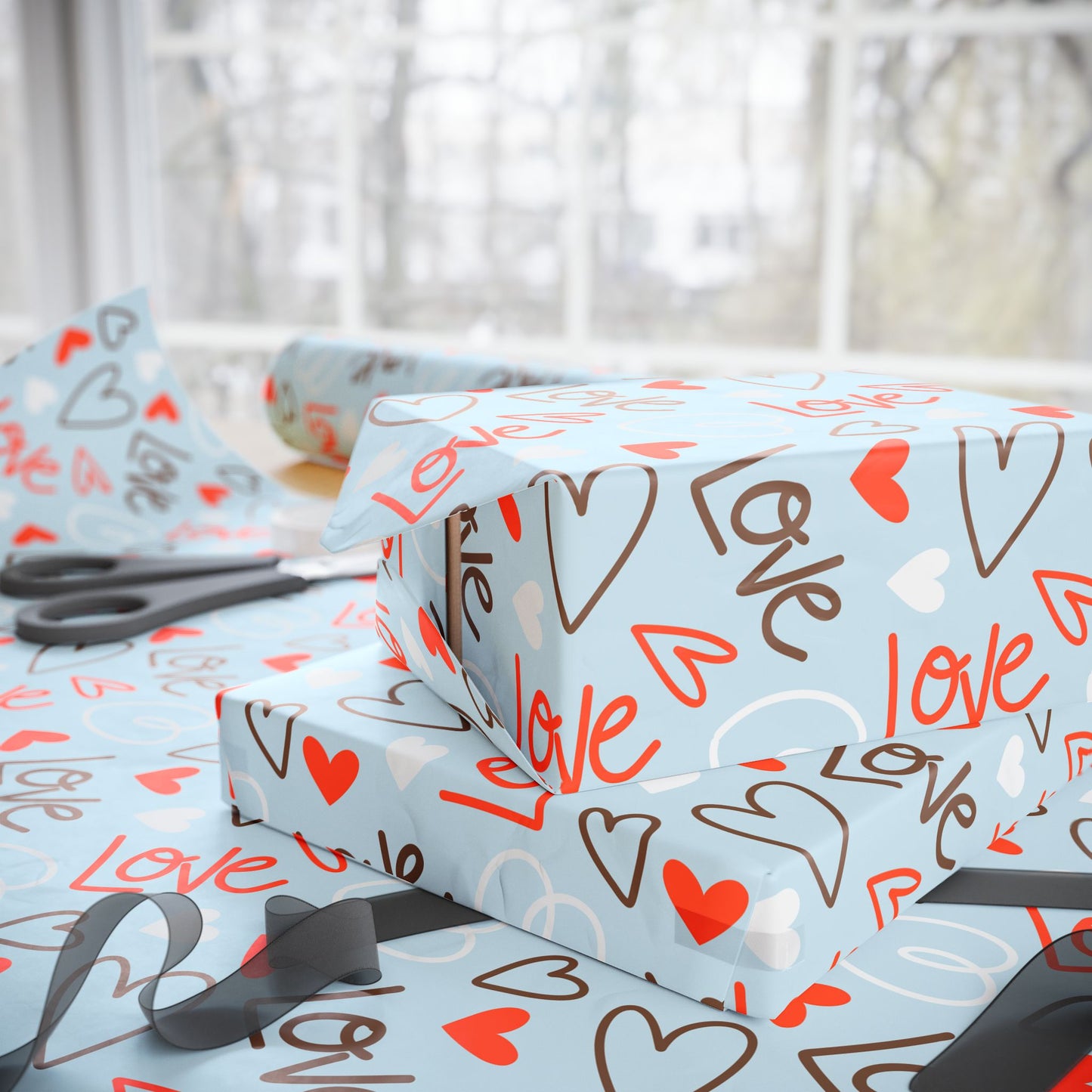 Cute Love Themed Wrapping Paper, Gift Wrap for Valentine's Day, Birthdays, Celebrations, Handmade Gift Packaging, Festive Wrapping