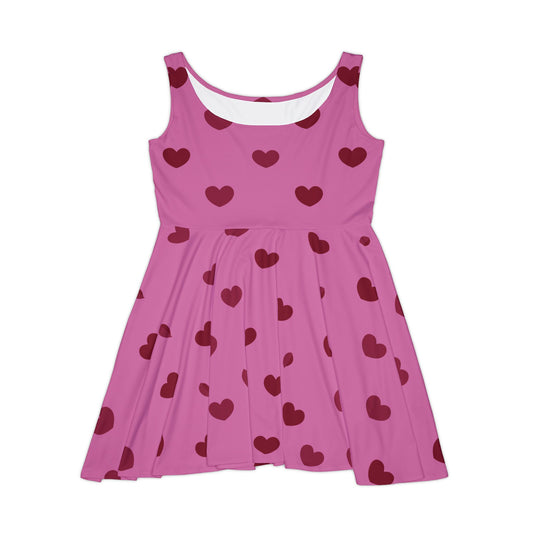 Heart Print Women's Skater Dress - Perfect for Valentine’s Day and Spring Events