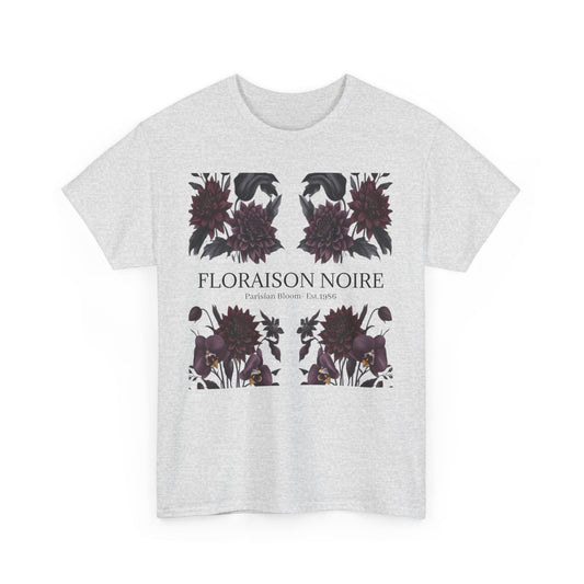 Floral Noir Unisex Heavy Cotton Tee - Stylish Floral Tee Shirt, Summer Essentials, Casual Wear, Gift for Her, Unique Graphic Tee