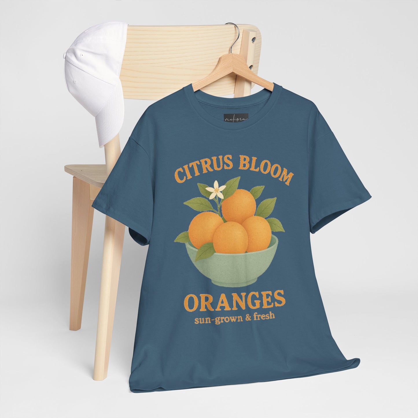 Citrus Bloom Heavy Cotton Tee - Sun-Grown & Fresh Orange Design