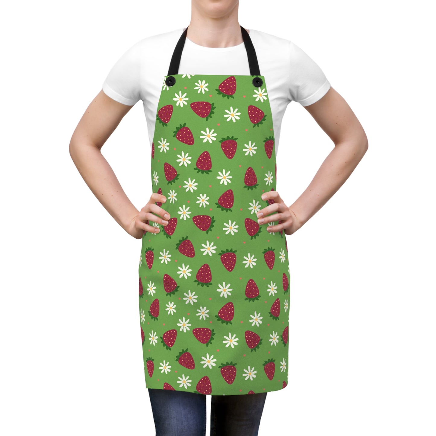 Cute Strawberry Print Kitchen Apron for Baking and Cooking