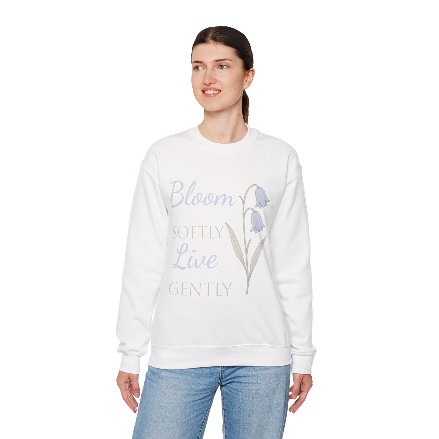 Bluebell flowers- Bloom Softly Live Gently Crewneck Sweatshirt - Relaxed Fit