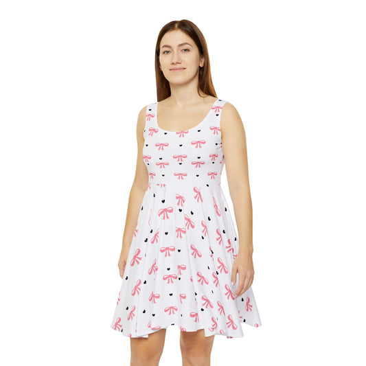 Chic Women's Skater Dress with Cute Bow Print