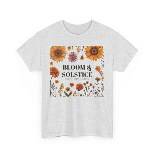 Bloom & Solstice Floral Unisex Heavy Cotton Tee, Spring Fashion Tee, Nature Lover Gift, Relaxed Fit T-Shirt, Summer Wardrobe Essential