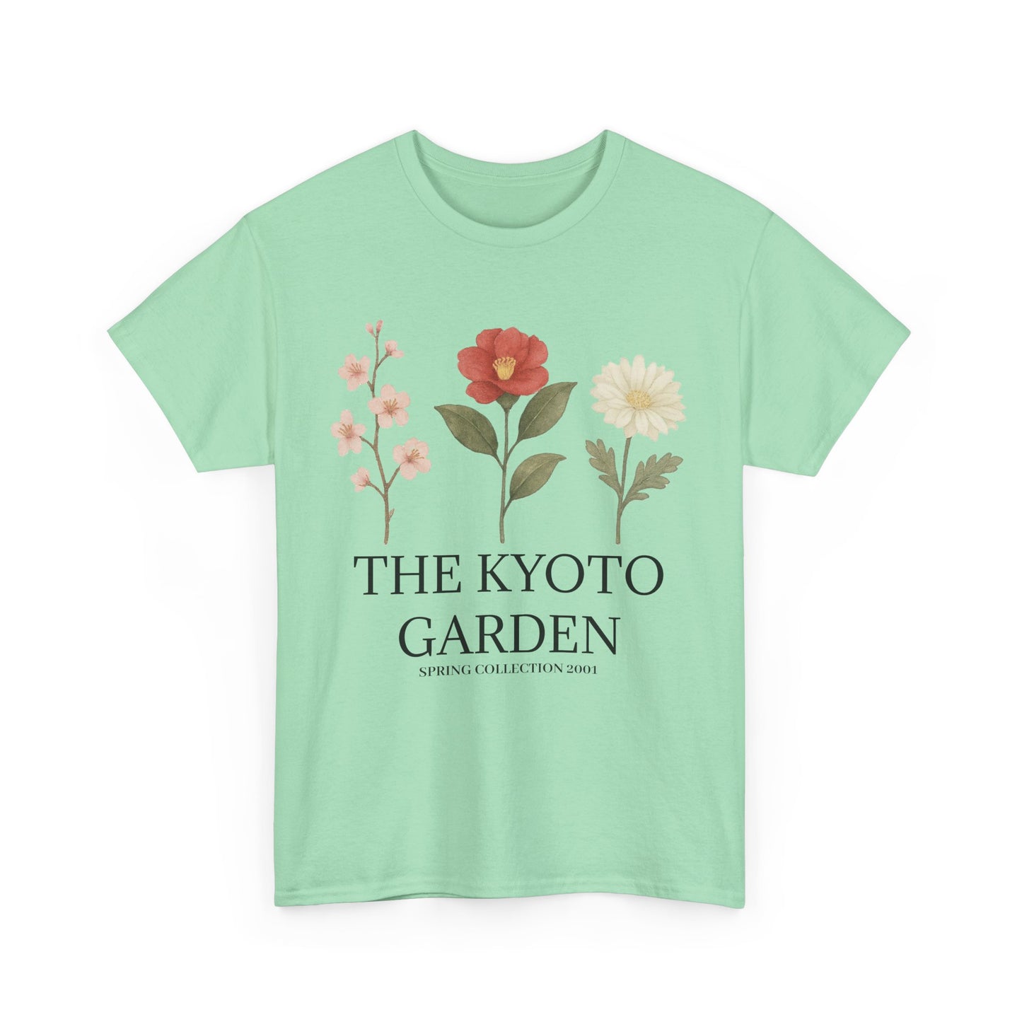 Floral Spring Unisex Heavy Cotton Tee - Kyoto Garden Collection, Casual Wear, Gifts for Nature Lovers, Botanical T-Shirt, Spring Fashion