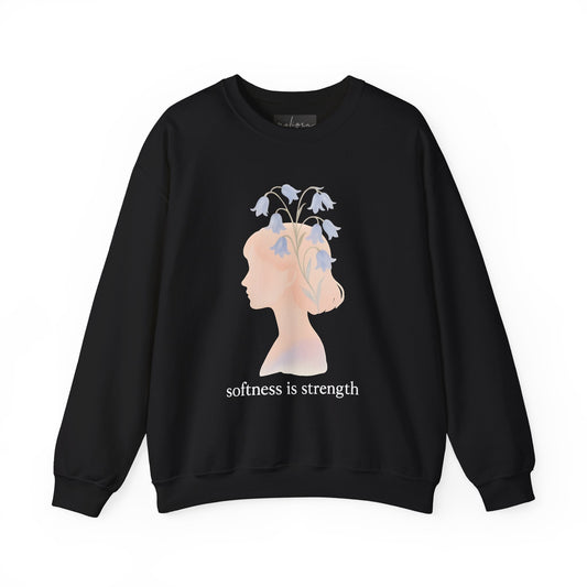 Bluebell flower, Softness is Strength Sweatshirt, Cozy Crewneck, Inspirational Gift, Affirmation Clothing, Casual Layering Top