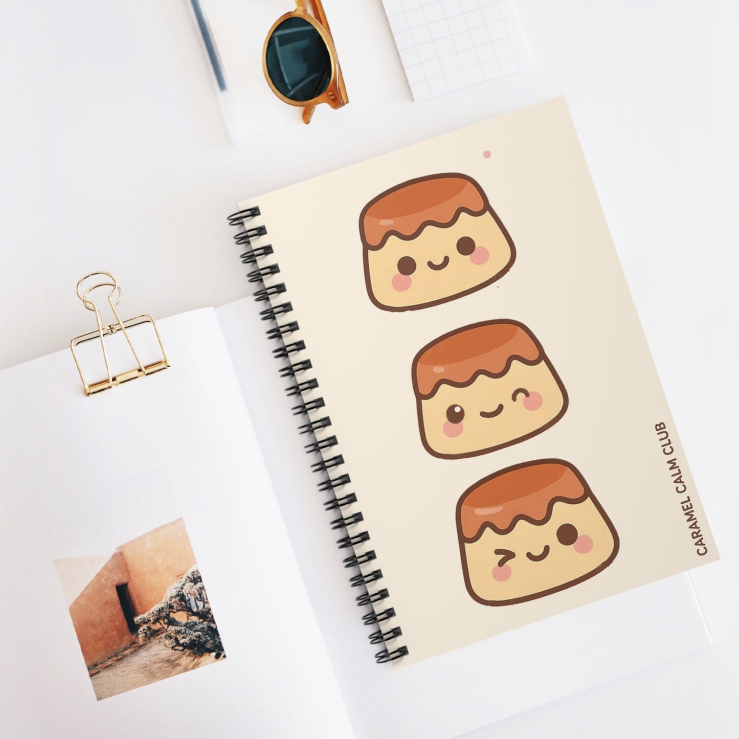 Cute Caramel Flan Spiral Notebook - Perfect for Note-Taking, Journaling, School Supplies, Gift for Food Lovers, Kawaii Stationery
