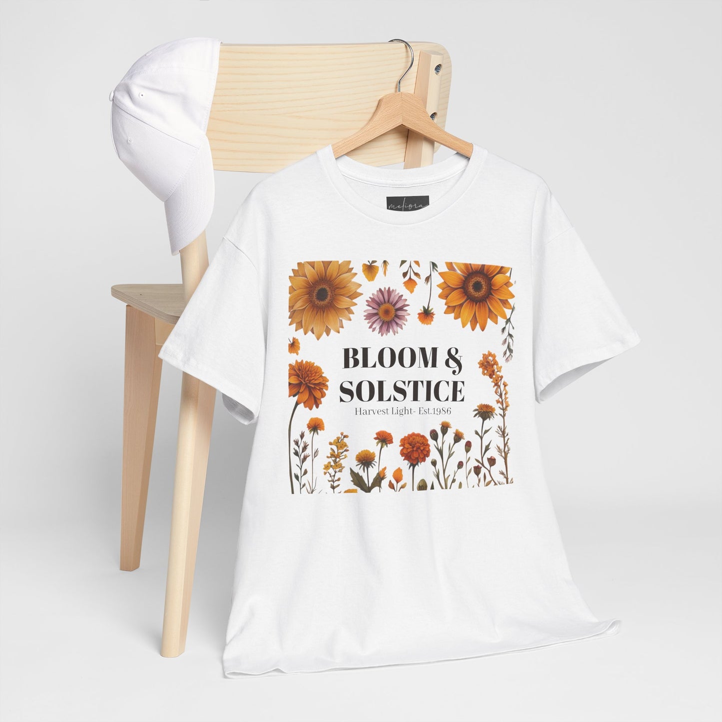 Bloom & Solstice Floral Unisex Heavy Cotton Tee, Spring Fashion Tee, Nature Lover Gift, Relaxed Fit T-Shirt, Summer Wardrobe Essential