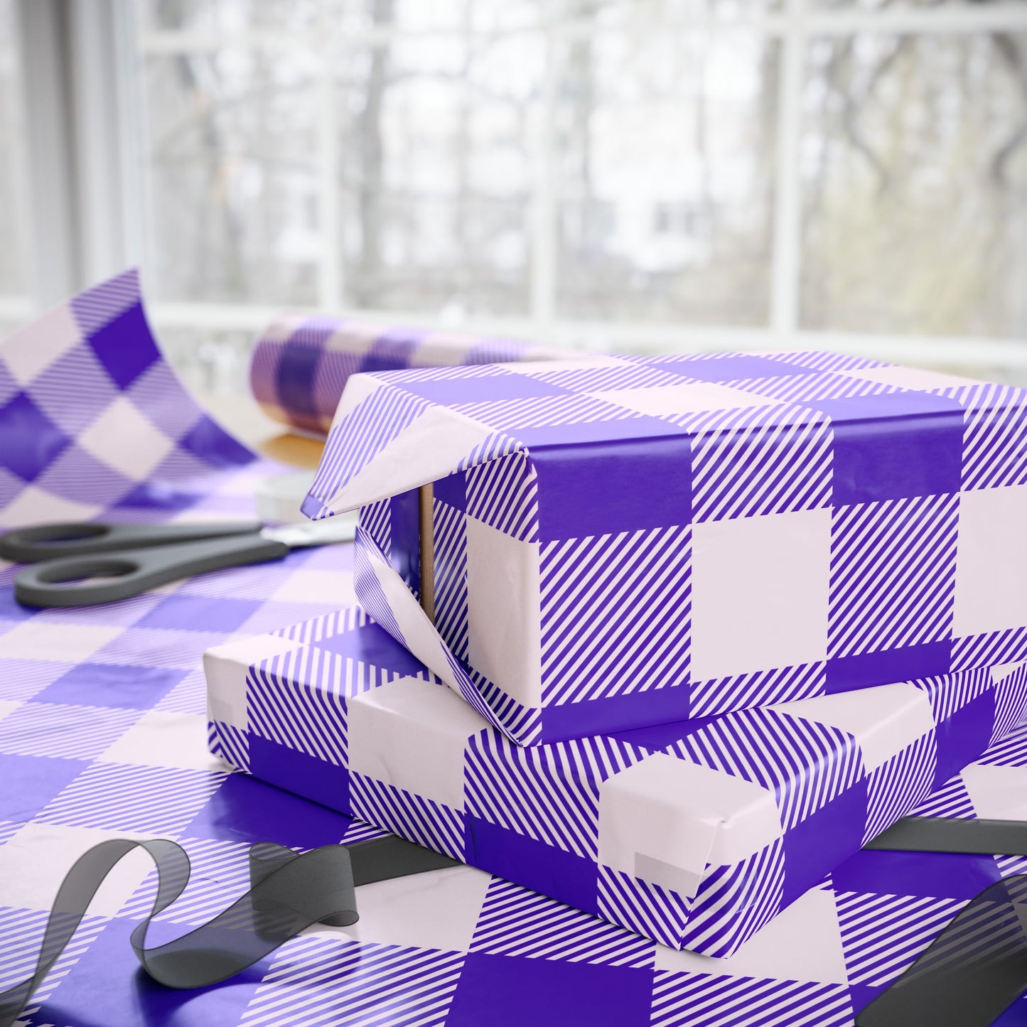 Purple Gingham Wrapping Paper for Special Occasions, Gift Wrap, Birthday Parties, Holidays, Baby Showers, Festive Celebrations
