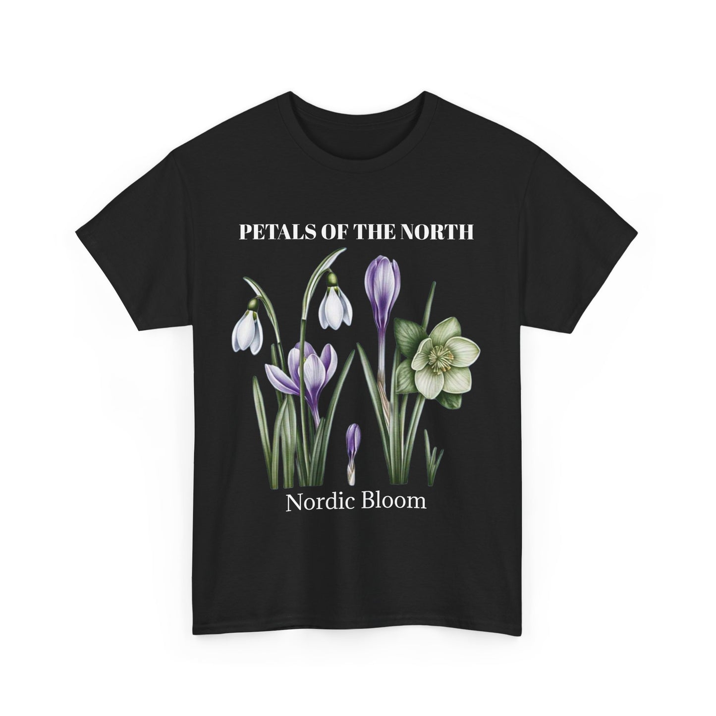 Nordic Floral Unisex Heavy Cotton Tee | Botanical Graphic Tee, Nature Lover Gift, Eco-Friendly, Spring Wear, Petals of the North
