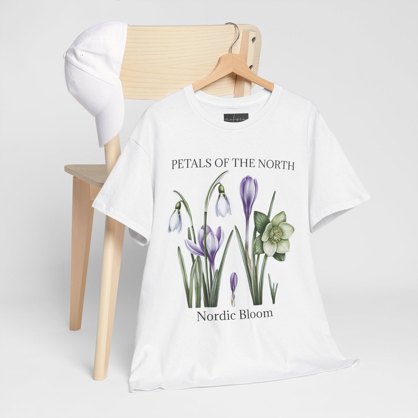 Nordic Floral Unisex Heavy Cotton Tee | Botanical Graphic Tee, Nature Lover Gift, Eco-Friendly, Spring Wear, Petals of the North