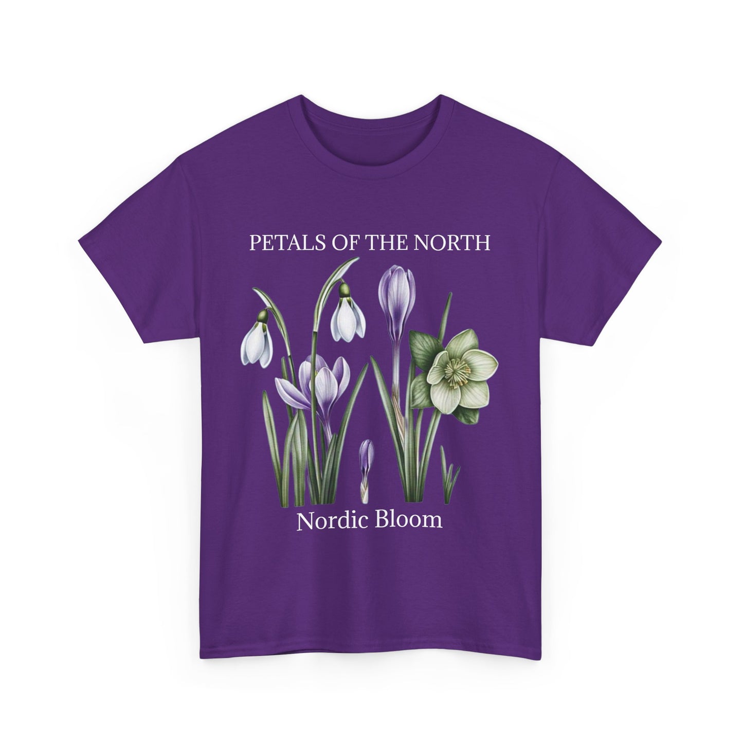 Nordic Floral Unisex Heavy Cotton Tee | Botanical Graphic Tee, Nature Lover Gift, Eco-Friendly, Spring Wear, Petals of the North