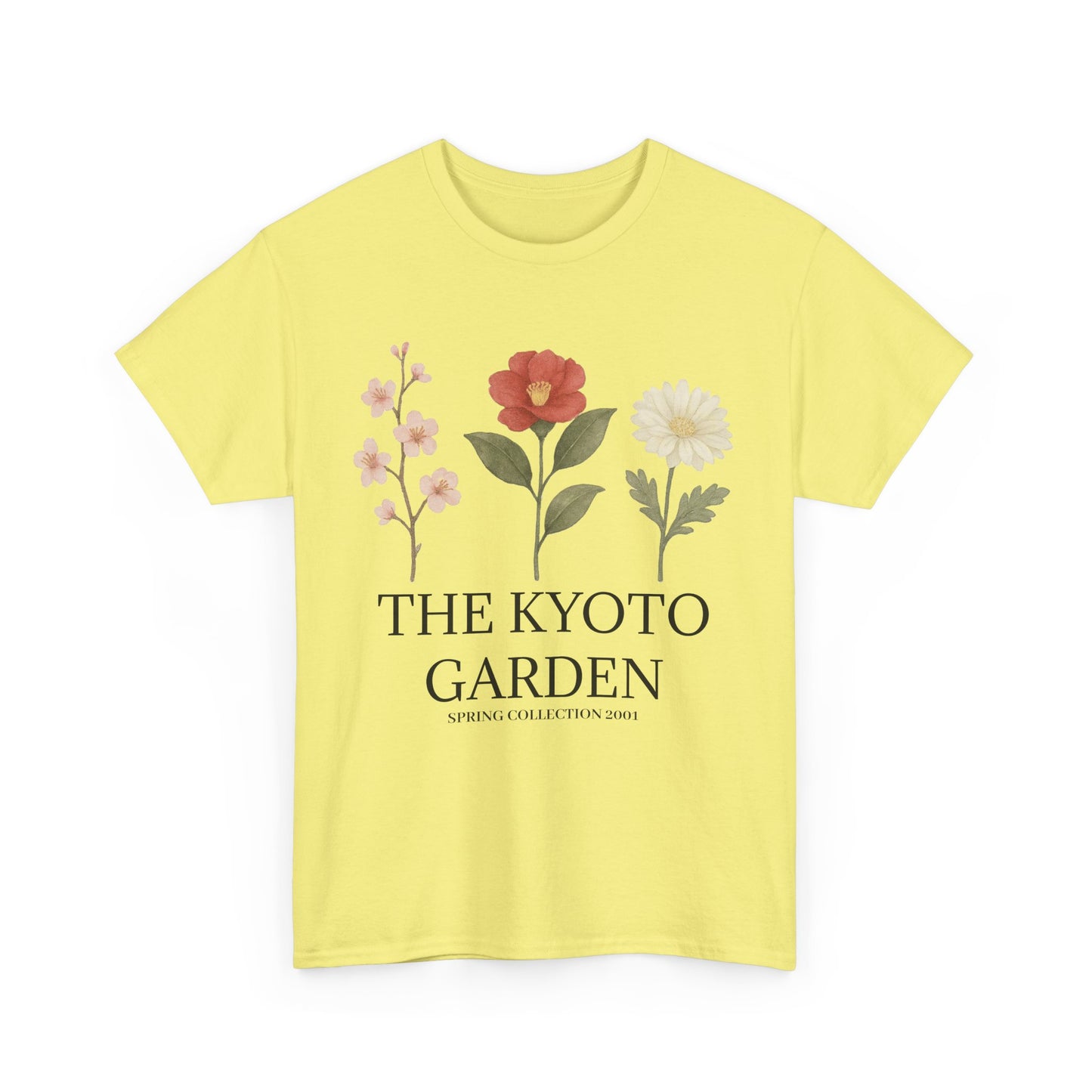 Floral Spring Unisex Heavy Cotton Tee - Kyoto Garden Collection, Casual Wear, Gifts for Nature Lovers, Botanical T-Shirt, Spring Fashion