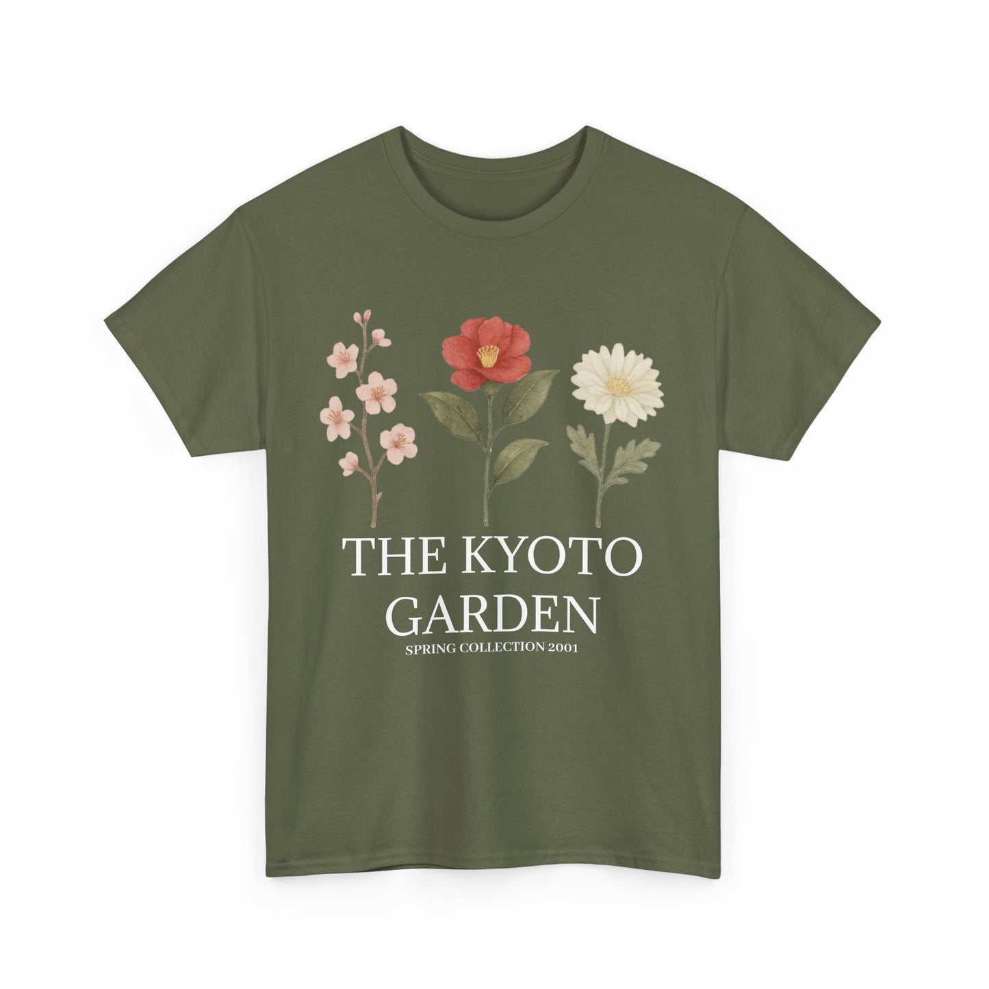 Floral Spring Unisex Heavy Cotton Tee - Kyoto Garden Collection, Casual Wear, Gifts for Nature Lovers, Botanical T-Shirt, Spring Fashion