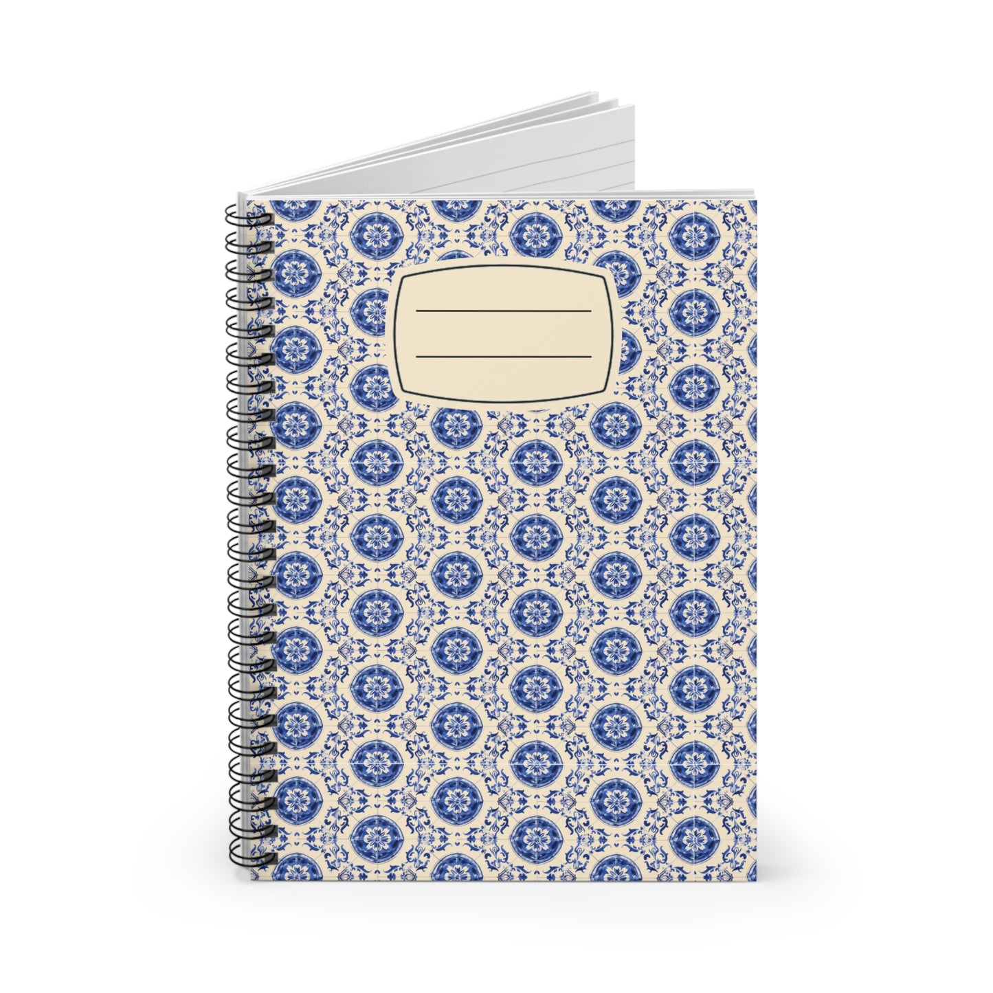 Bohemian Floral Spiral Notebook - Ruled Line, Academic Journal, Gift for Students, Creative Writing, Blue Patterned Notepad