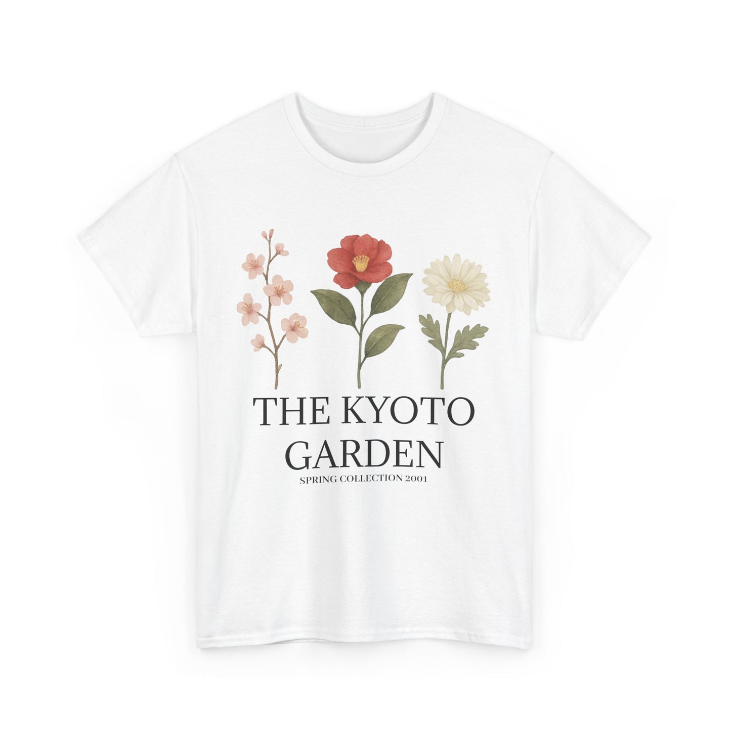 Floral Spring Unisex Heavy Cotton Tee - Kyoto Garden Collection, Casual Wear, Gifts for Nature Lovers, Botanical T-Shirt, Spring Fashion