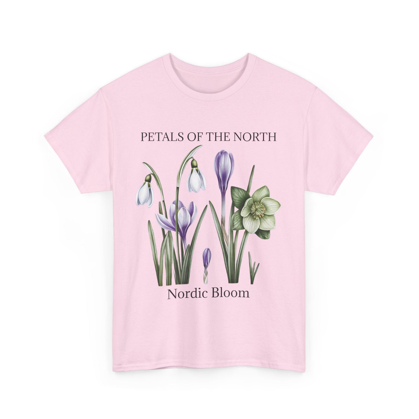 Nordic Floral Unisex Heavy Cotton Tee | Botanical Graphic Tee, Nature Lover Gift, Eco-Friendly, Spring Wear, Petals of the North