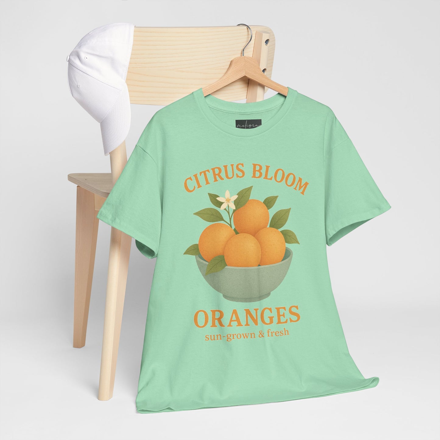 Citrus Bloom Heavy Cotton Tee - Sun-Grown & Fresh Orange Design