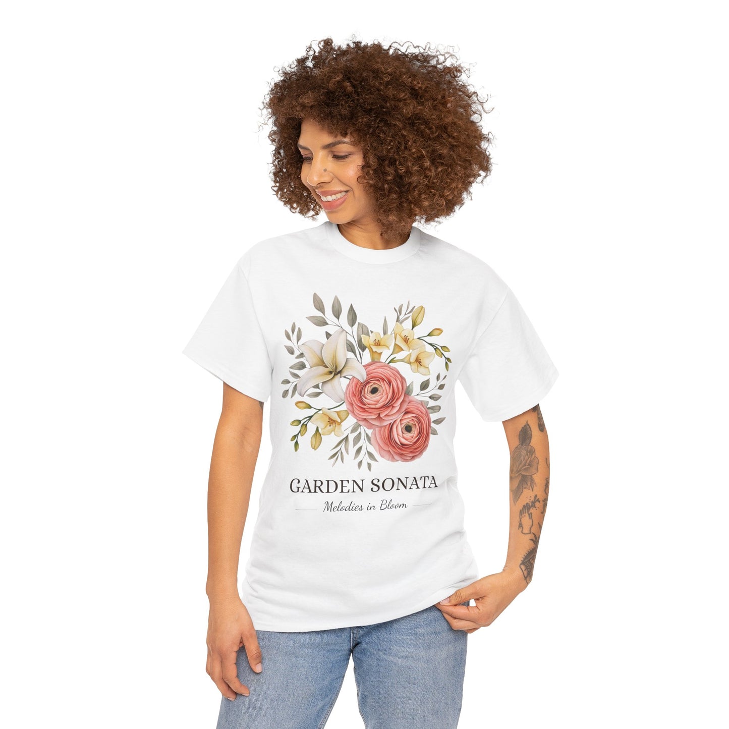 Floral Music Tee - Garden Sonata Shirt, Unisex Floral Tee, Music Lover Gift, Spring Style, Wedding Attire