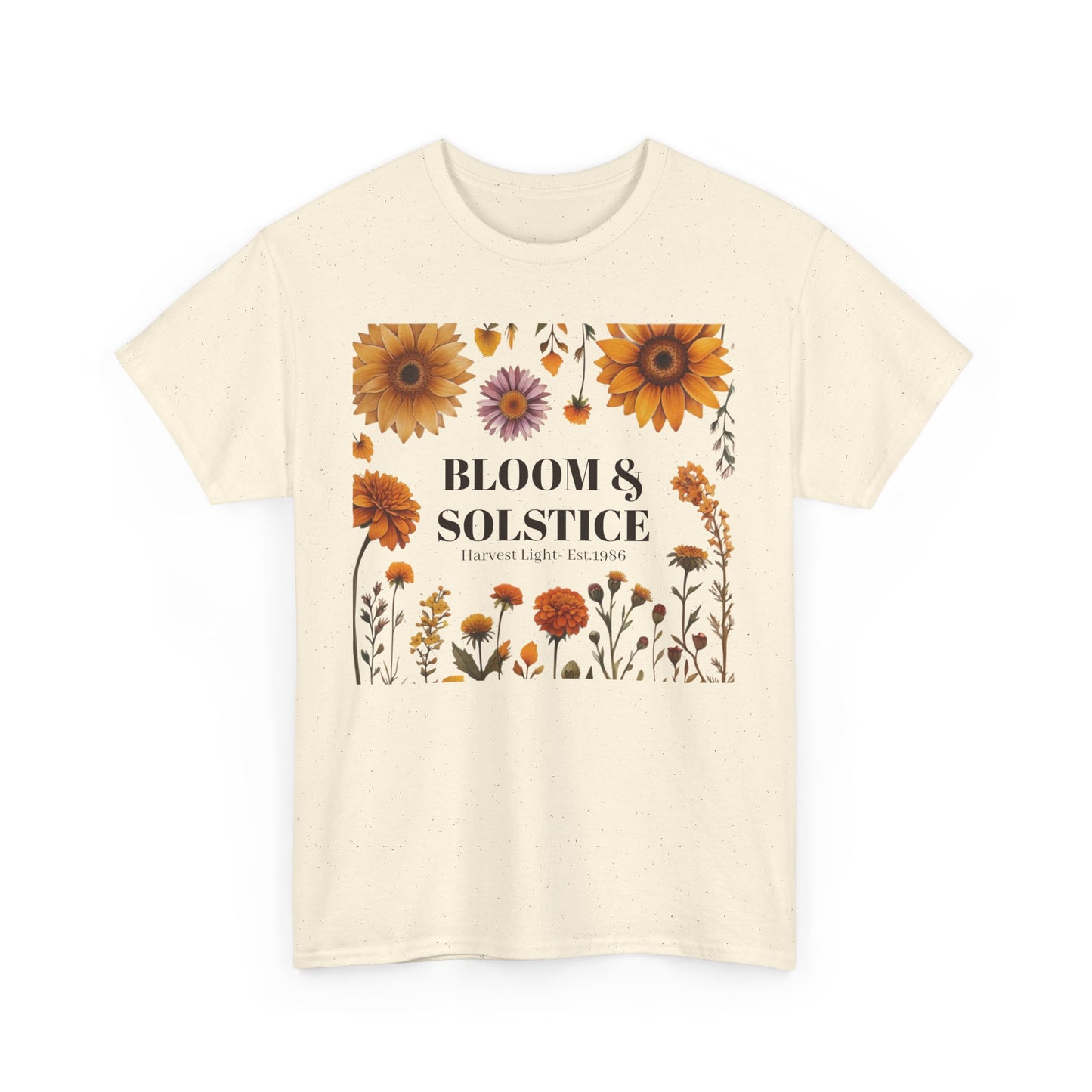 Bloom & Solstice Floral Unisex Heavy Cotton Tee, Spring Fashion Tee, Nature Lover Gift, Relaxed Fit T-Shirt, Summer Wardrobe Essential