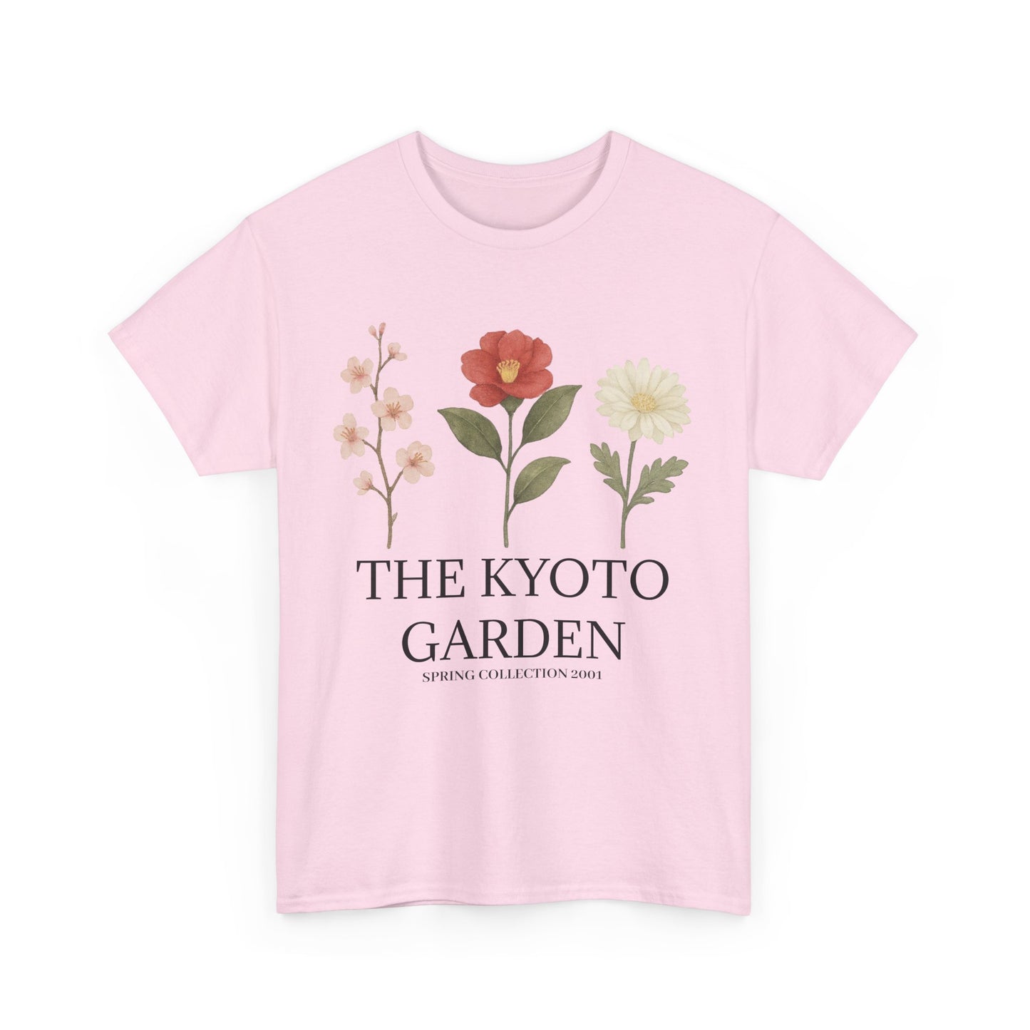 Floral Spring Unisex Heavy Cotton Tee - Kyoto Garden Collection, Casual Wear, Gifts for Nature Lovers, Botanical T-Shirt, Spring Fashion