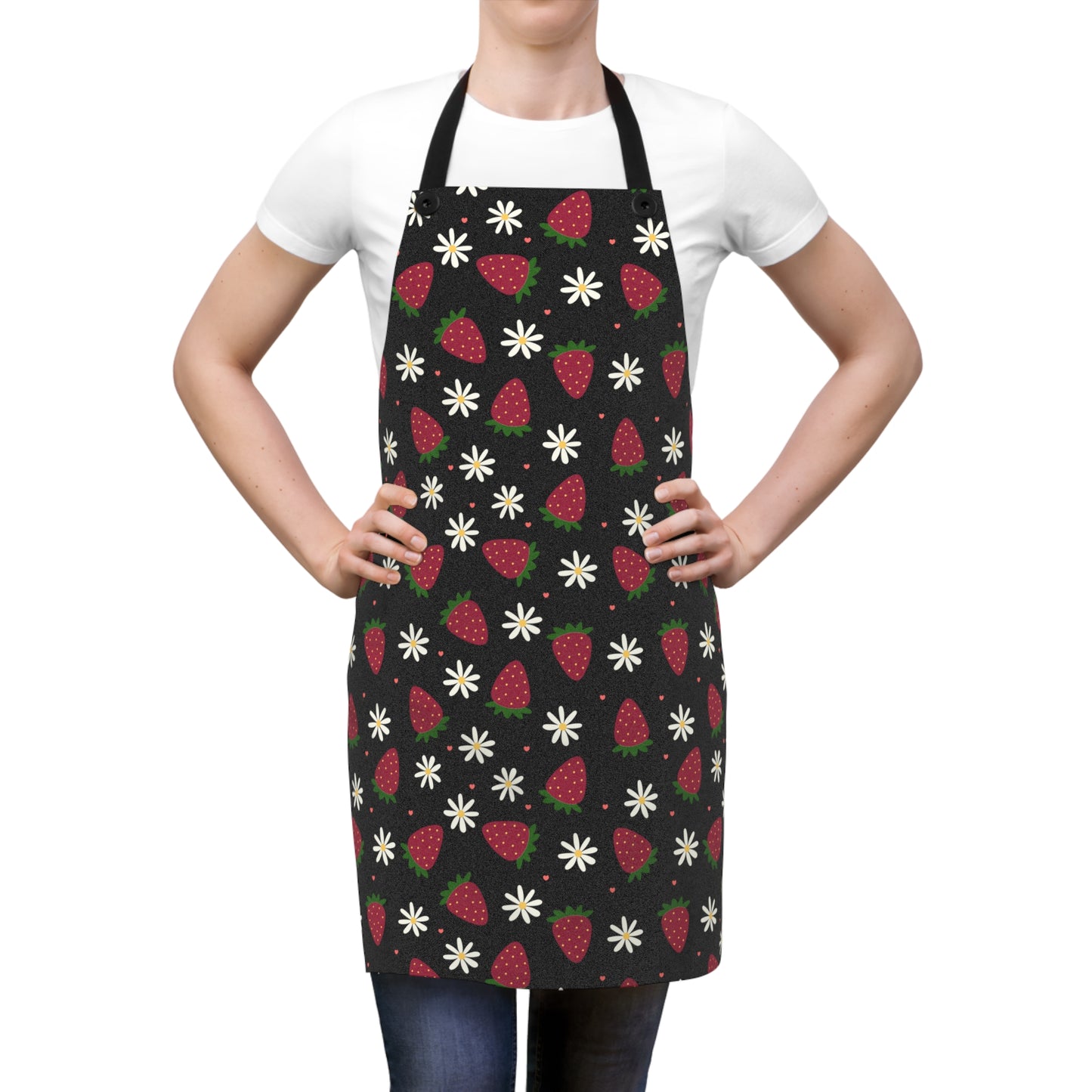 Cute Strawberry Print Kitchen Apron for Baking and Cooking