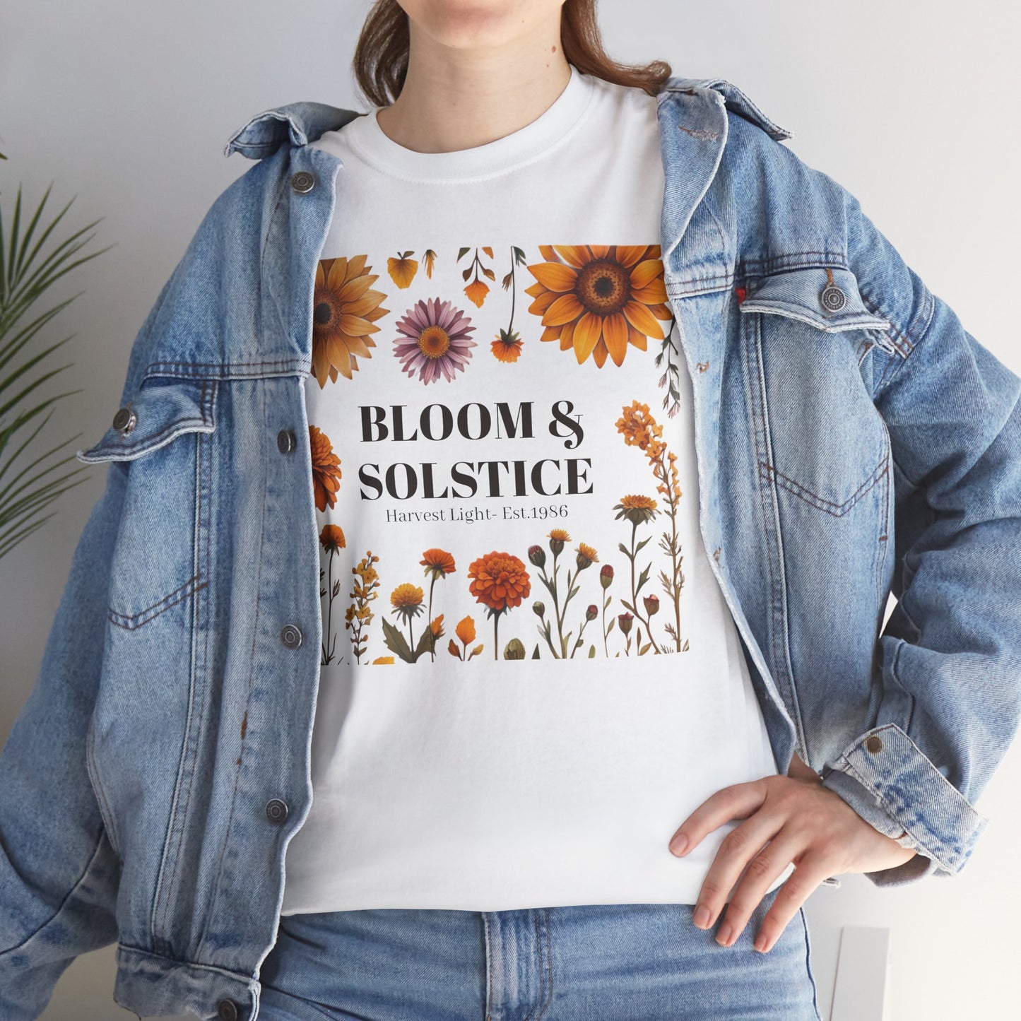 Bloom & Solstice Floral Unisex Heavy Cotton Tee, Spring Fashion Tee, Nature Lover Gift, Relaxed Fit T-Shirt, Summer Wardrobe Essential
