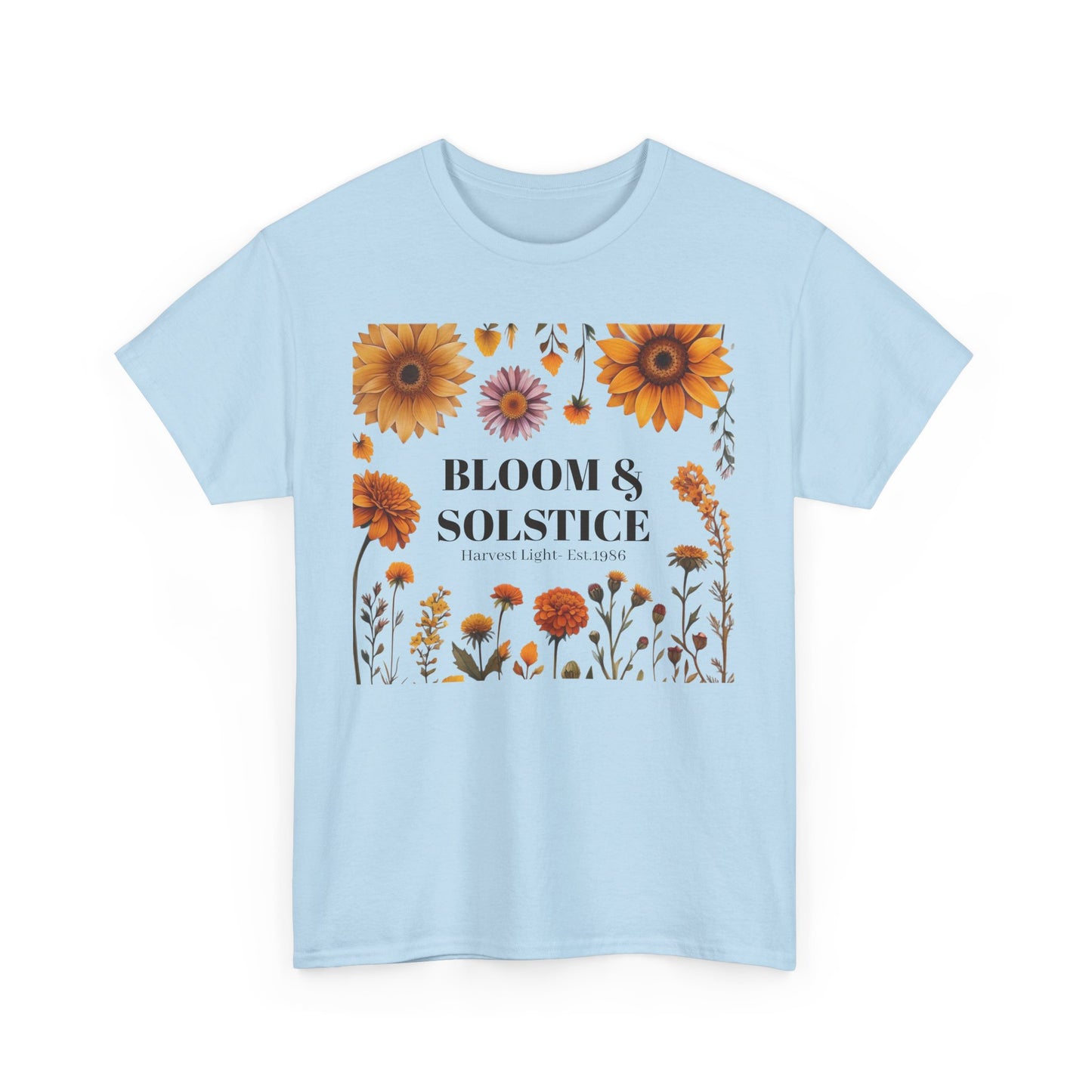Bloom & Solstice Floral Unisex Heavy Cotton Tee, Spring Fashion Tee, Nature Lover Gift, Relaxed Fit T-Shirt, Summer Wardrobe Essential