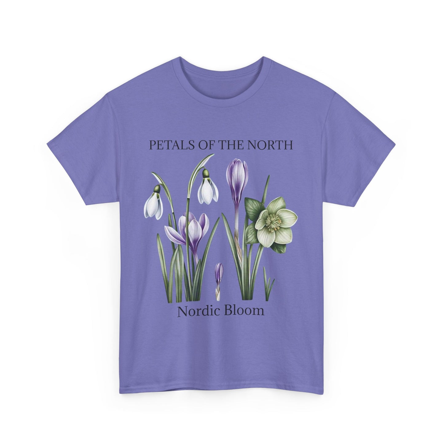 Nordic Floral Unisex Heavy Cotton Tee | Botanical Graphic Tee, Nature Lover Gift, Eco-Friendly, Spring Wear, Petals of the North