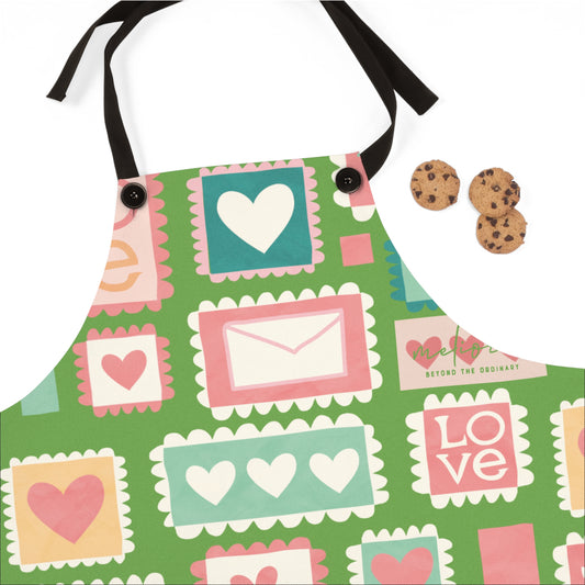 مريلة ملونة بطوابع حب للخبز والطبخ | هدية مثالية لعيد الأم وعشاق الطبخ